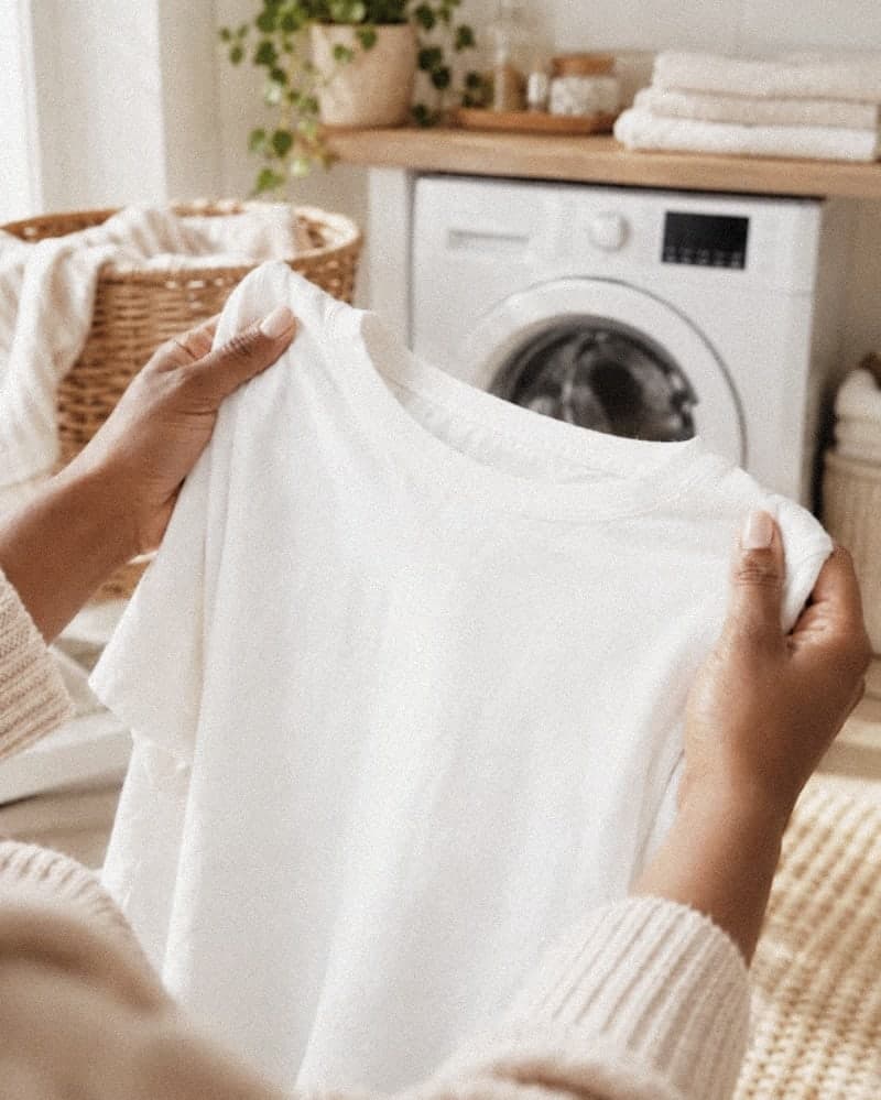Dezelfde witte trui na het wassen, zonder vlek